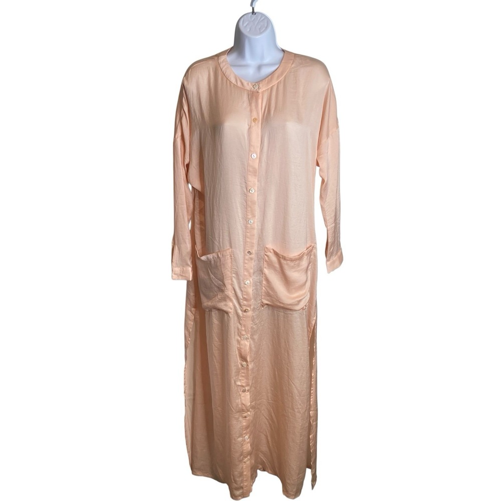 NWT Sabo Skirt Peach Sheer Button-Front Maxi Dress Sz XS Oversized Flowy Chic